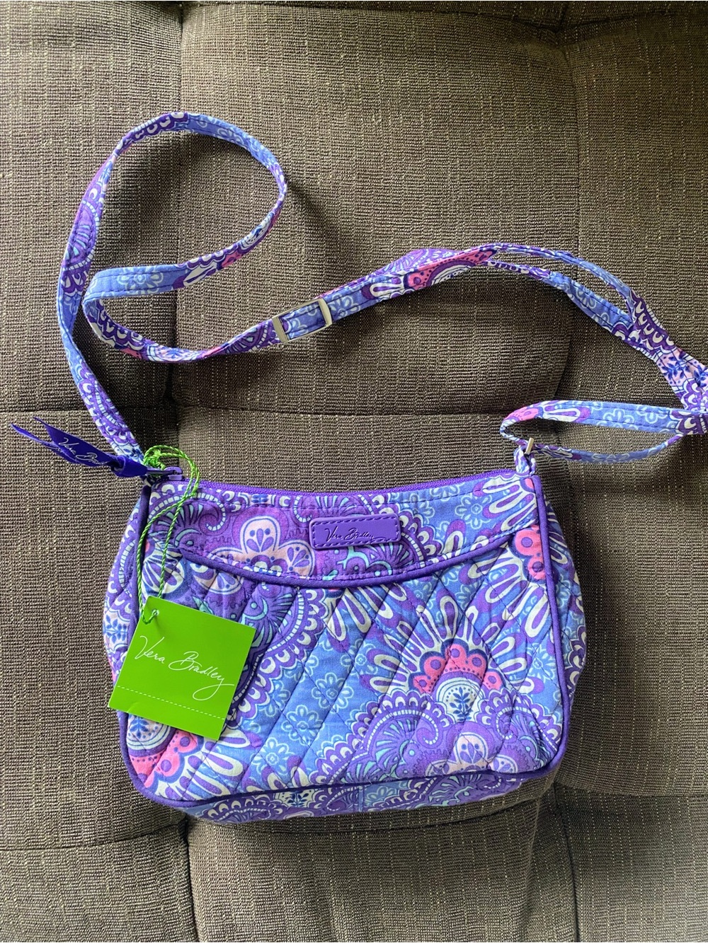 Vera Bradley Lilac Purple Paisley Quilted Crossbody with Pink & Blue Accents New